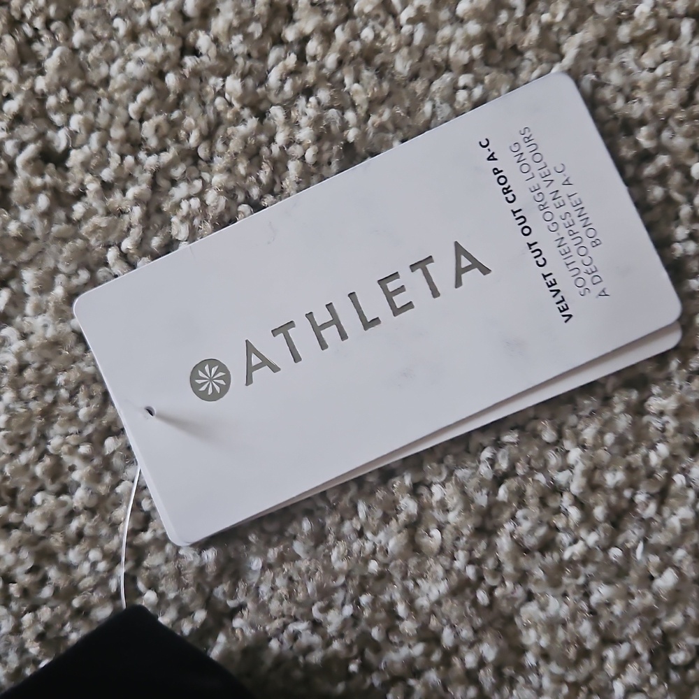 BRAND NEW | Athleta | Velvet Cut Out Crop A- C | Black - Picture 2 of 5